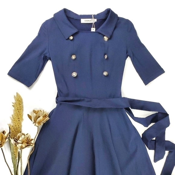 Comila Vintage 50 60's Style Navy Dress Size Small - Picture 9 of 15